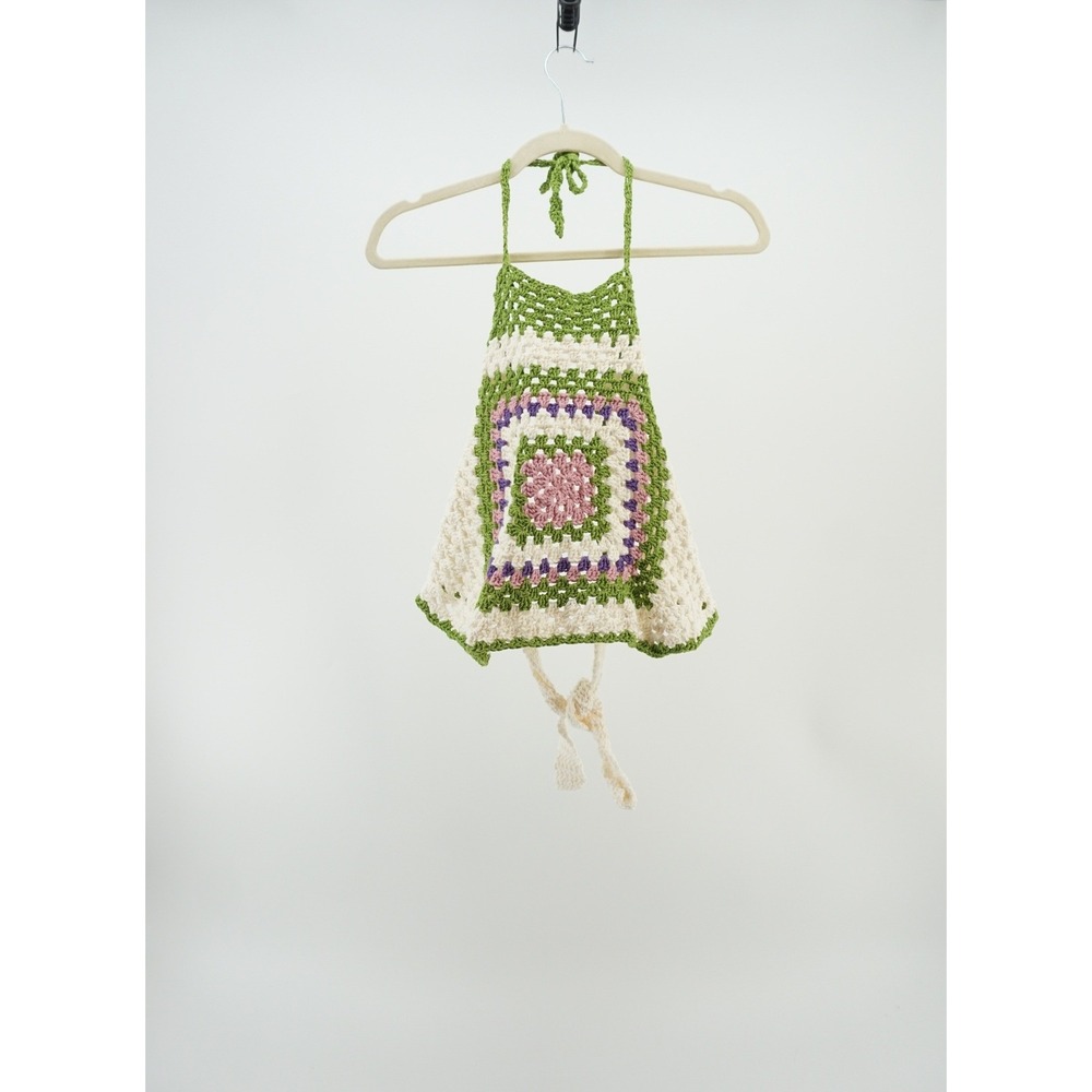 Handmade Crochet Halter Top Granny Square Boho Festival Green Pink White Small